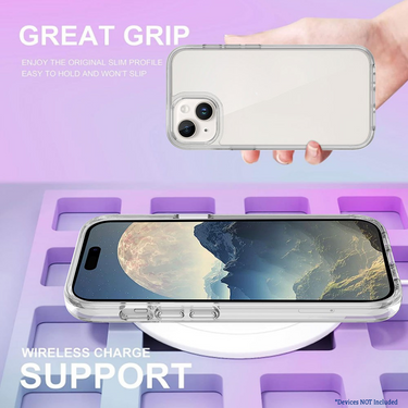 iPhone 15 Shockproof Case Cover with Wireless Charging Support - Easy Grip, Slip-Proof, Screen & Camera Lens Guard - Black
